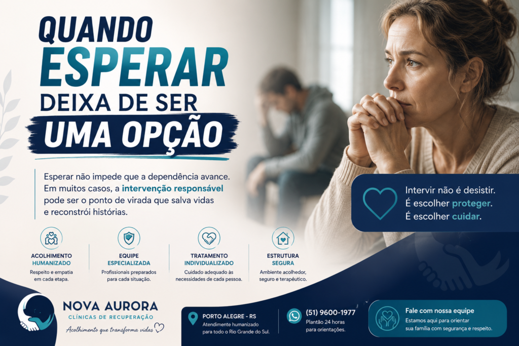 Família refletindo sobre a internação involuntária de um dependente químico.