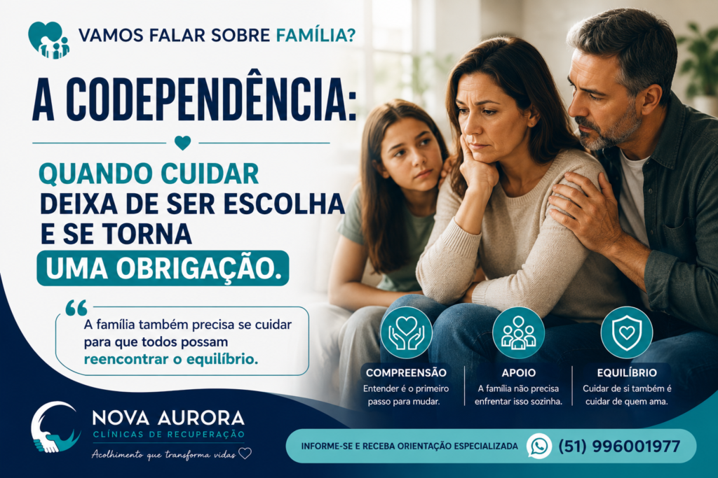 Família enfrentando os desafios da codependência causada pela dependência química.